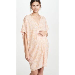 Hatch Maternity Petite apricot pink peach floral Slouch silk cocoon mini dress